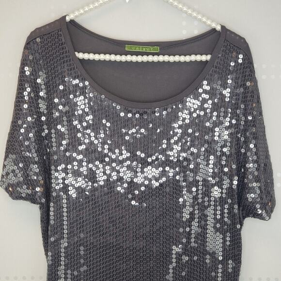Spencer & Graham |‎ Velvet Sequin Tee Gray Size Med - Picture 3 of 6